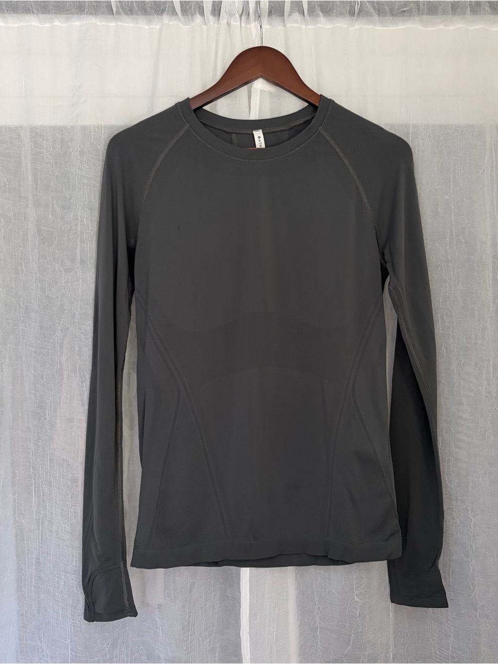 Athleta Charcoal/Green Long-Sleeve Performance Crew